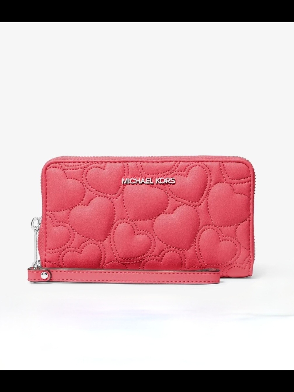 Michael Kors Pink Jet Set Large Heart Embroidered Smartphone Wristlet NWT